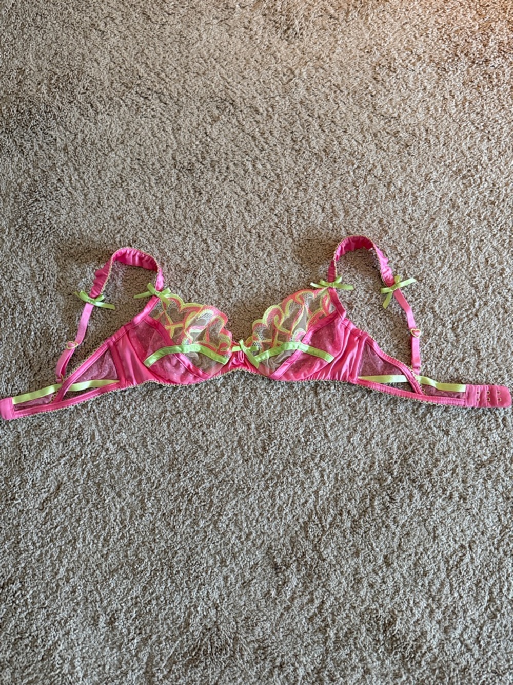 For Love & Lemons Pink & Lime Lace Underwire Bra